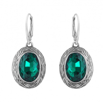 Kolczyki srebrne z kryształem Emerald.