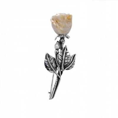 Broszka srebrna Róża Bursztyn Naturalny
