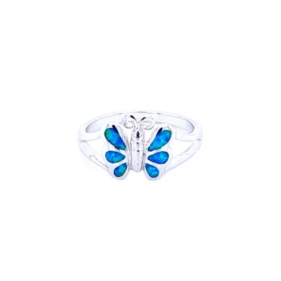 Pierścionek motyl z niebieskim opalem
