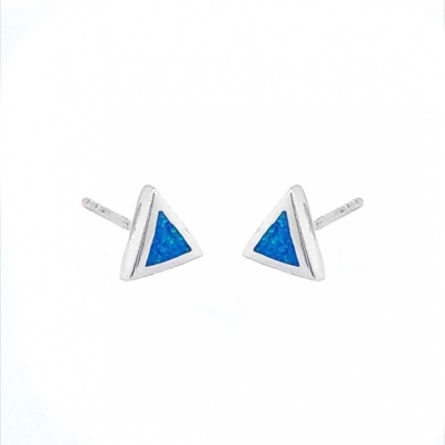 Kolczyki srebrne trójkąty z niebieskim opalem