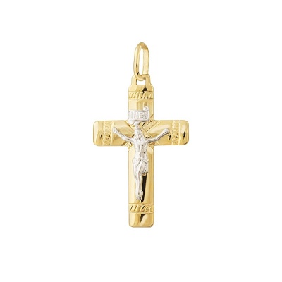 Krzyżyk złoty z białą figurką Pana Jezusa